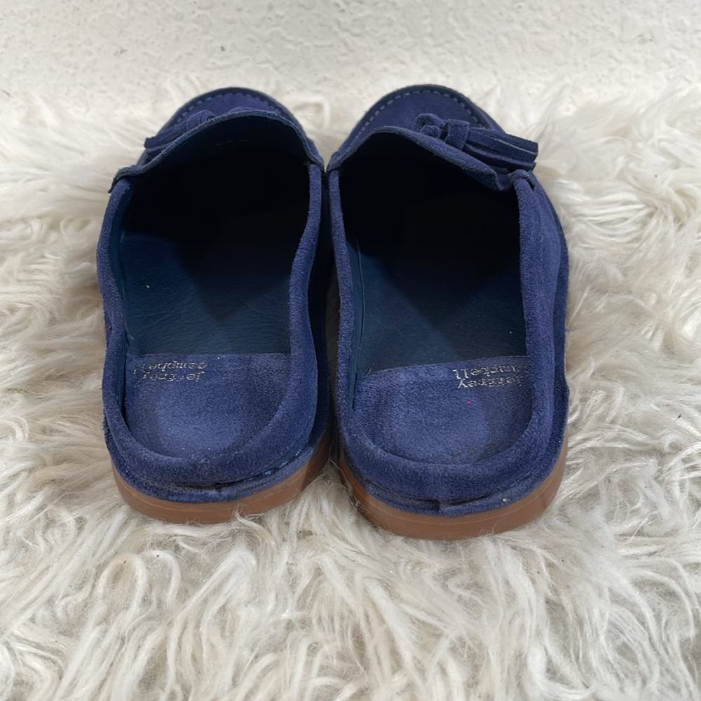 JEFFREY CAMPBELL Tassel Leather Slip On Loafer Mule Dark Blue Suede Size 8.5 - Picture 6 of 14